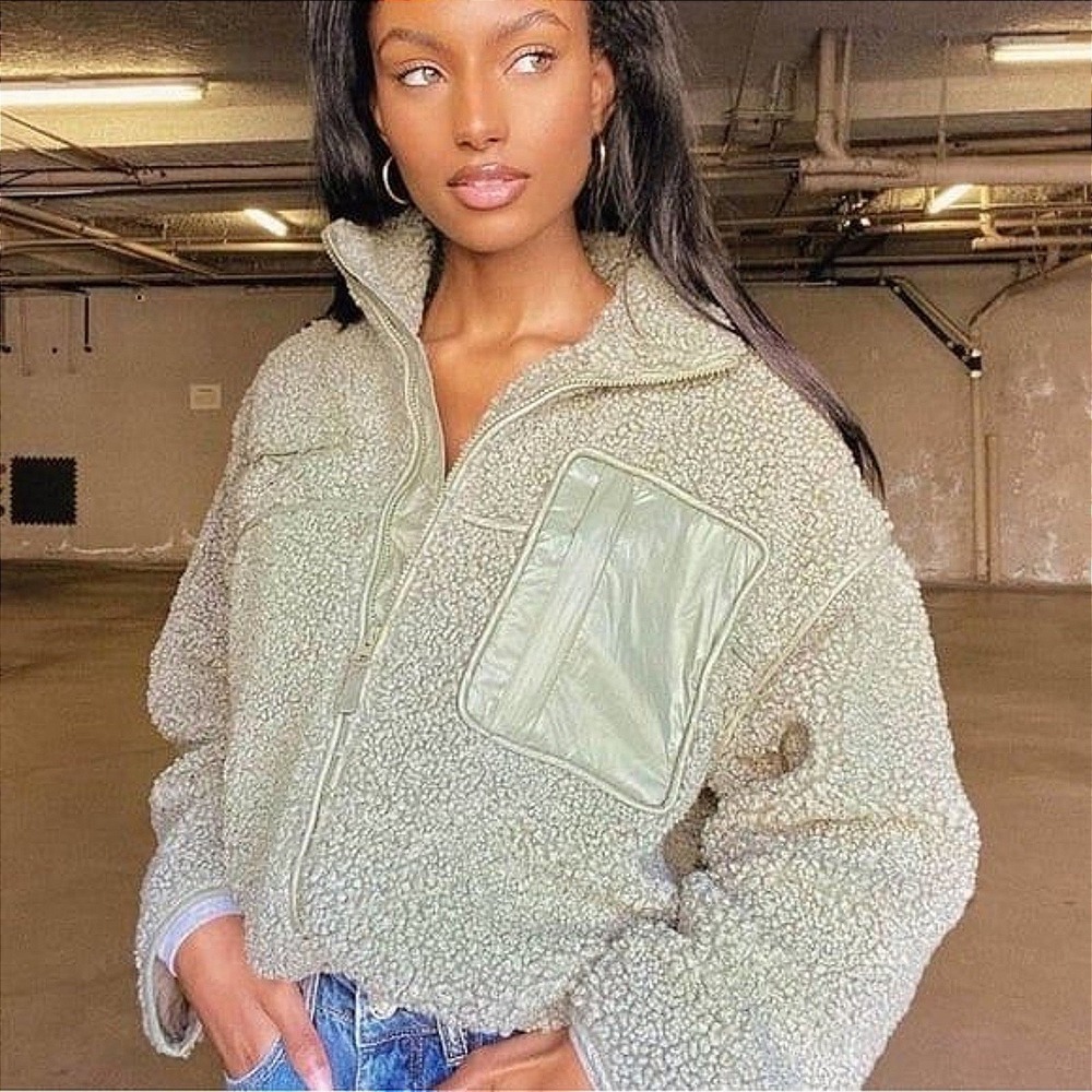 Revolve Tularosa Sherpa Fleece Jacket green‎ zip up size XS NWOT